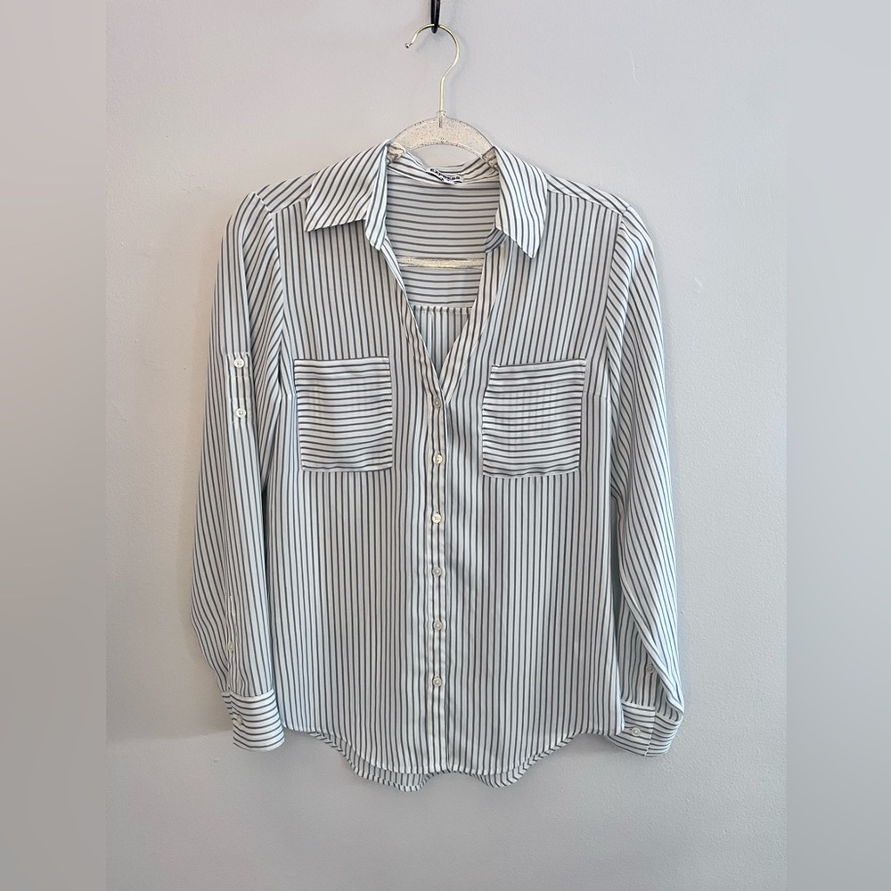 EXPRESS Striped Button Down Blouse - image 2